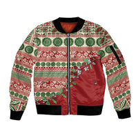 Fiji Marau na Kerisimasi Sleeve Zip Bomber Jacket Red Tagimoucia Tapa Masi Tribal LT9 Unisex Red - Polynesian Pride