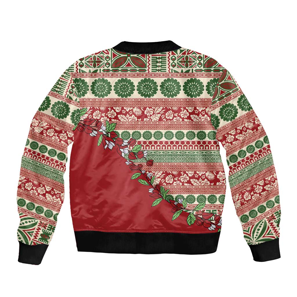 Fiji Marau na Kerisimasi Sleeve Zip Bomber Jacket Red Tagimoucia Tapa Masi Tribal LT9 - Polynesian Pride