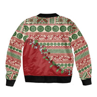 Fiji Marau na Kerisimasi Sleeve Zip Bomber Jacket Red Tagimoucia Tapa Masi Tribal LT9 - Polynesian Pride