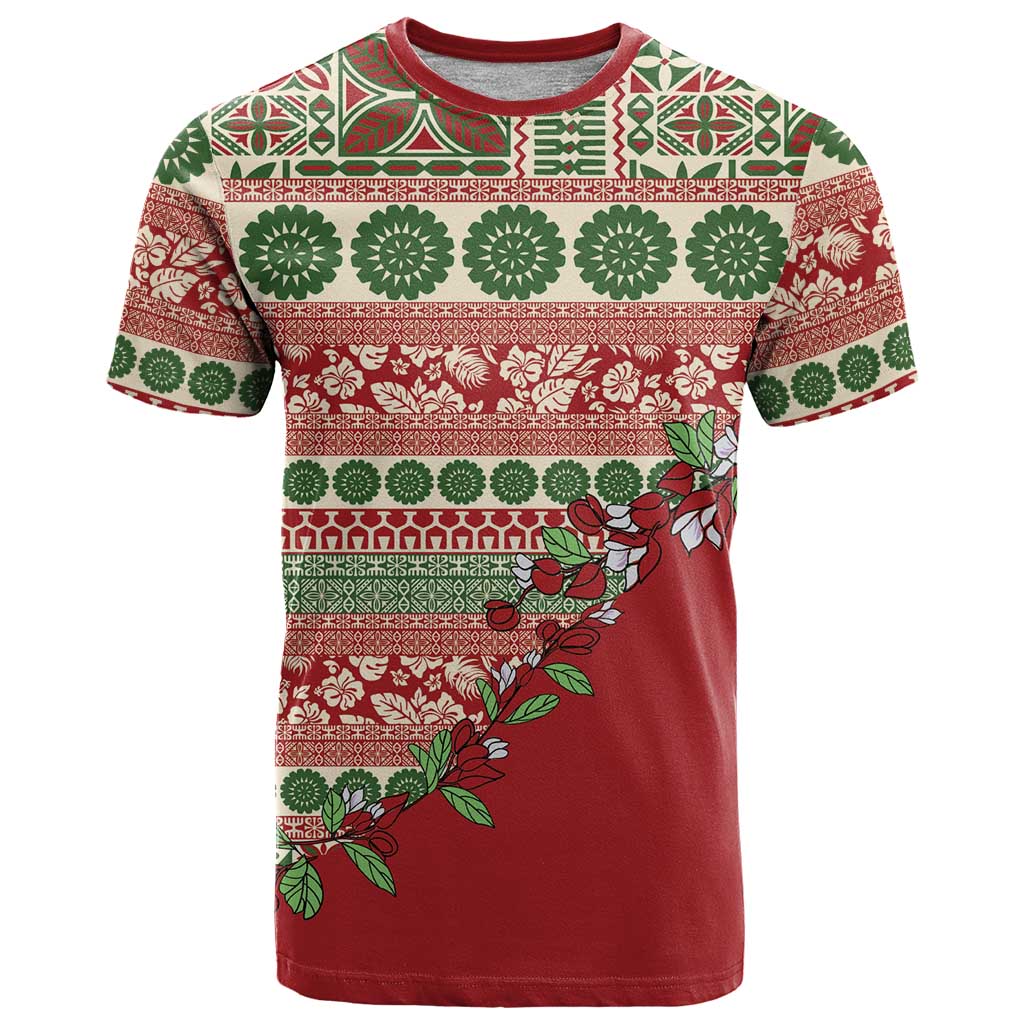 Fiji Marau na Kerisimasi T Shirt Red Tagimoucia Tapa Masi Tribal LT9 Red - Polynesian Pride