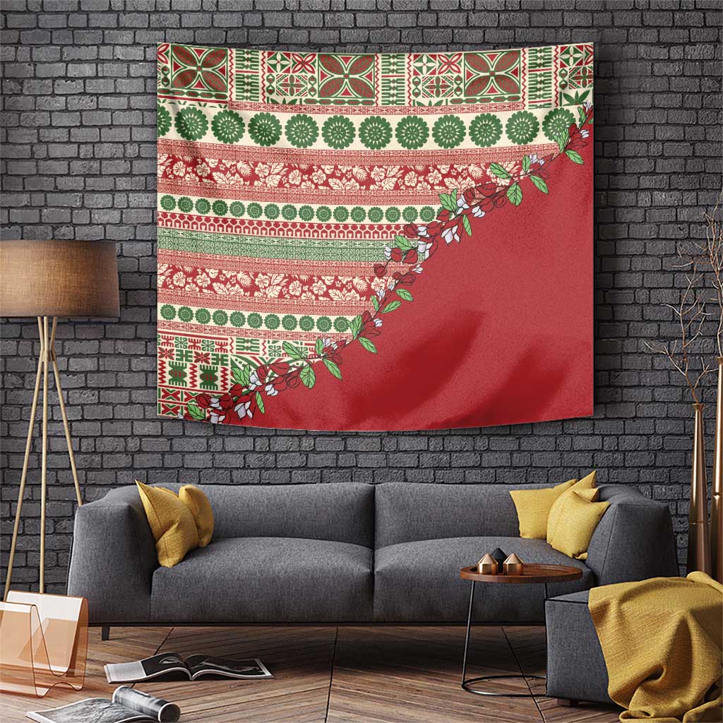 Fiji Marau na Kerisimasi Tapestry Red Tagimoucia Tapa Masi Tribal LT9 Red - Polynesian Pride