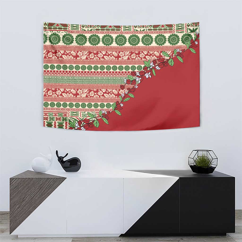 Fiji Marau na Kerisimasi Tapestry Red Tagimoucia Tapa Masi Tribal LT9 - Polynesian Pride