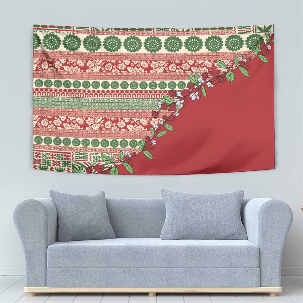 Fiji Marau na Kerisimasi Tapestry Red Tagimoucia Tapa Masi Tribal LT9 - Polynesian Pride