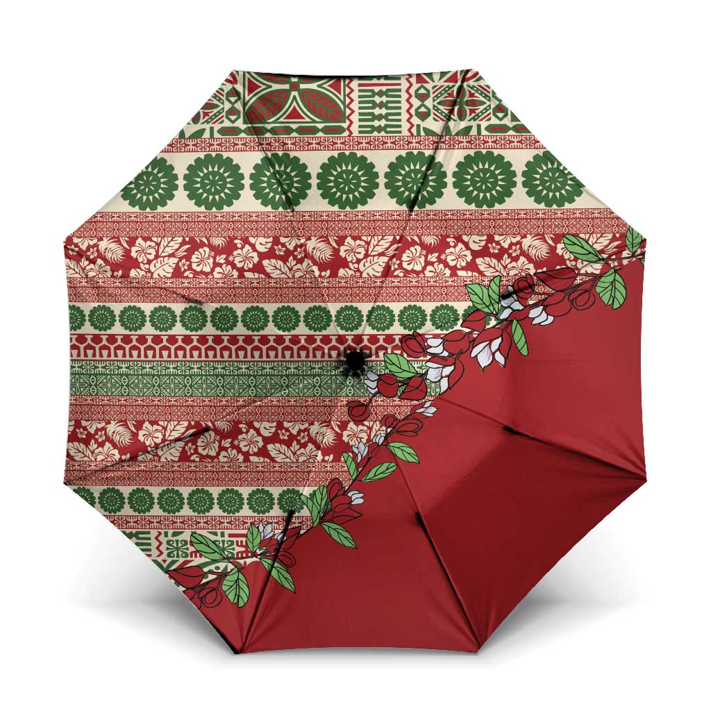 Fiji Marau na Kerisimasi Umbrella Red Tagimoucia Tapa Masi Tribal LT9 One Size Folded 11.42 inch Opened Diameter 37.4 inch Red - Polynesian Pride