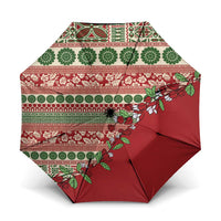 Fiji Marau na Kerisimasi Umbrella Red Tagimoucia Tapa Masi Tribal LT9 One Size Folded 11.42 inch Opened Diameter 37.4 inch Red - Polynesian Pride