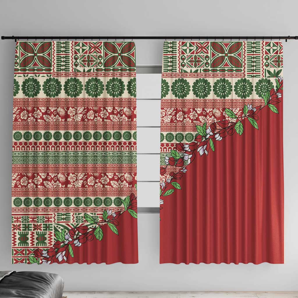 Fiji Marau na Kerisimasi Window Curtain Red Tagimoucia Tapa Masi Tribal LT9 With Hooks Red - Polynesian Pride