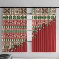 Fiji Marau na Kerisimasi Window Curtain Red Tagimoucia Tapa Masi Tribal LT9 With Hooks Red - Polynesian Pride
