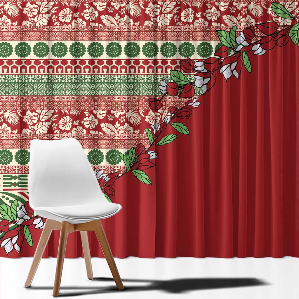 Fiji Marau na Kerisimasi Window Curtain Red Tagimoucia Tapa Masi Tribal LT9 - Polynesian Pride
