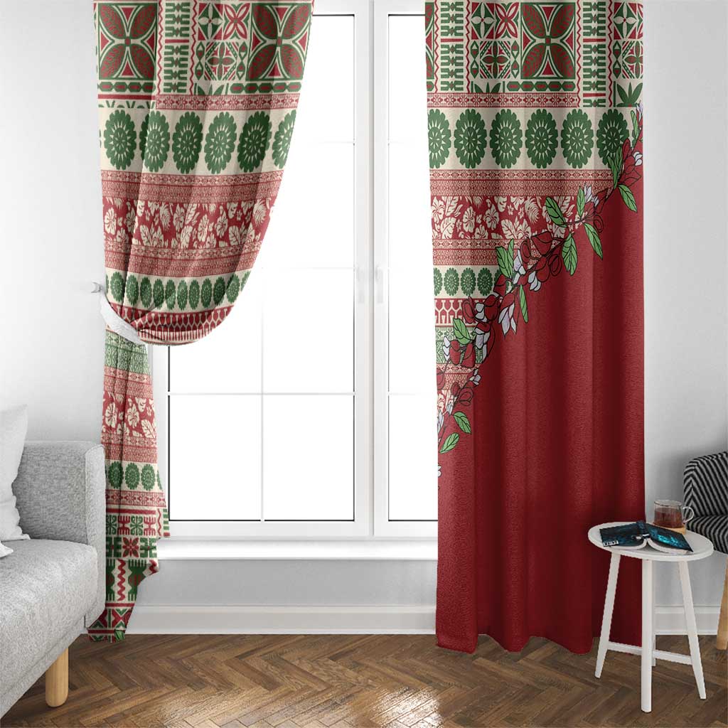 Fiji Marau na Kerisimasi Window Curtain Red Tagimoucia Tapa Masi Tribal LT9 - Polynesian Pride