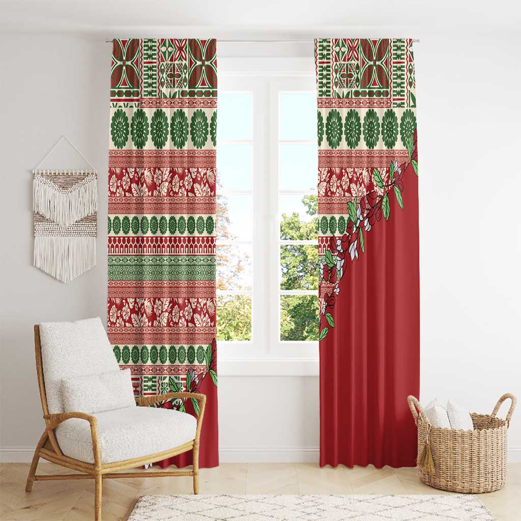 Fiji Marau na Kerisimasi Window Curtain Red Tagimoucia Tapa Masi Tribal LT9 - Polynesian Pride