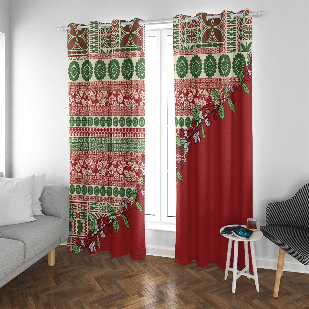 Fiji Marau na Kerisimasi Window Curtain Red Tagimoucia Tapa Masi Tribal LT9 With Grommets Red - Polynesian Pride