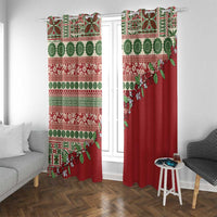 Fiji Marau na Kerisimasi Window Curtain Red Tagimoucia Tapa Masi Tribal LT9 With Grommets Red - Polynesian Pride
