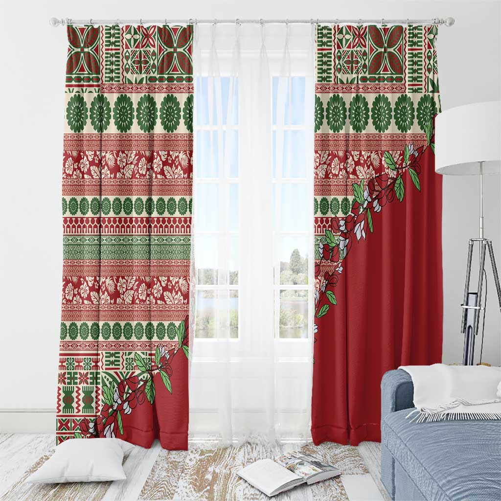 Fiji Marau na Kerisimasi Window Curtain Red Tagimoucia Tapa Masi Tribal LT9 - Polynesian Pride