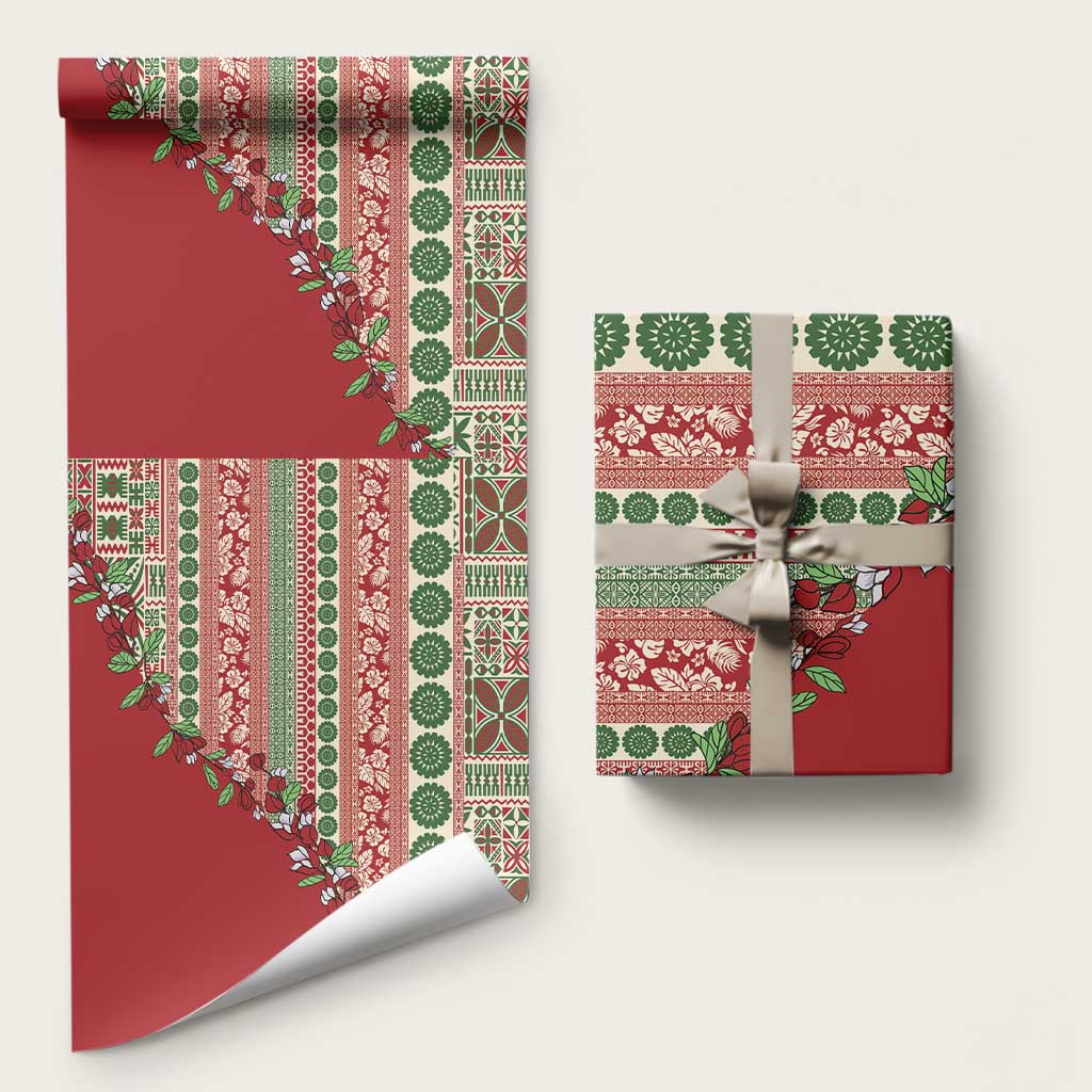 Fiji Marau na Kerisimasi Wrapping Paper Red Tagimoucia Tapa Masi Tribal LT9 58" × 23" Red - Polynesian Pride