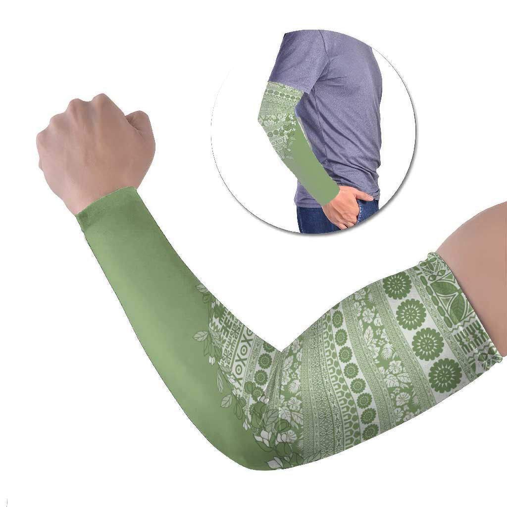 Fiji Marau na Kerisimasi Arm Sleeves Sage Green Tagimoucia Tapa Masi Tribal LT9 Set of 2 Green - Polynesian Pride