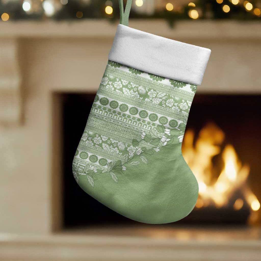 Fiji Marau na Kerisimasi Christmas Stocking Sage Green Tagimoucia Tapa Masi Tribal LT9 Set of 2 Green - Polynesian Pride
