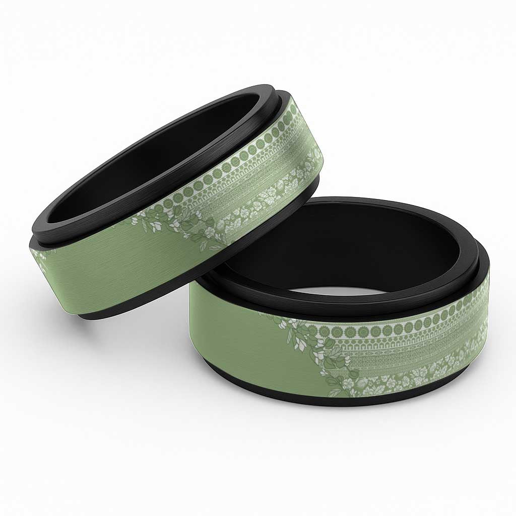 Fiji Marau na Kerisimasi Spinner Ring Sage Green Tagimoucia Tapa Masi Tribal LT9 Black Green - Polynesian Pride
