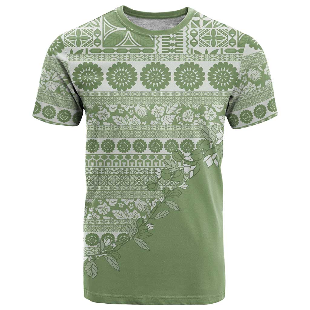 Fiji Marau na Kerisimasi T Shirt Sage Green Tagimoucia Tapa Masi Tribal LT9 Green - Polynesian Pride