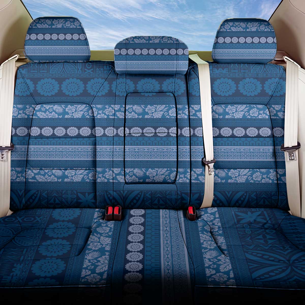 Fiji Marau na Kerisimasi Back Car Seat Cover Blue Tapa Masi Inspired Christmas LT9 One Size Blue - Polynesian Pride