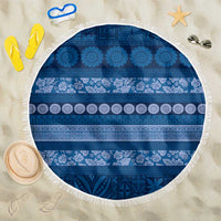 Fiji Marau na Kerisimasi Beach Blanket Blue Tapa Masi Inspired Christmas LT9 One Size 150cm Blue - Polynesian Pride
