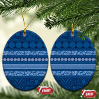 Fiji Marau na Kerisimasi Ceramic Ornament Blue Tapa Masi Inspired Christmas LT9 Oval Blue - Polynesian Pride