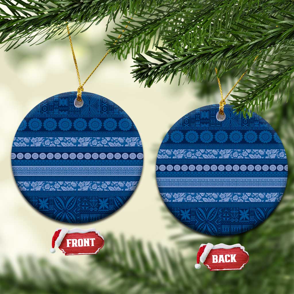 Fiji Marau na Kerisimasi Ceramic Ornament Blue Tapa Masi Inspired Christmas LT9 Circle Blue - Polynesian Pride