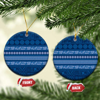 Fiji Marau na Kerisimasi Ceramic Ornament Blue Tapa Masi Inspired Christmas LT9 Circle Blue - Polynesian Pride