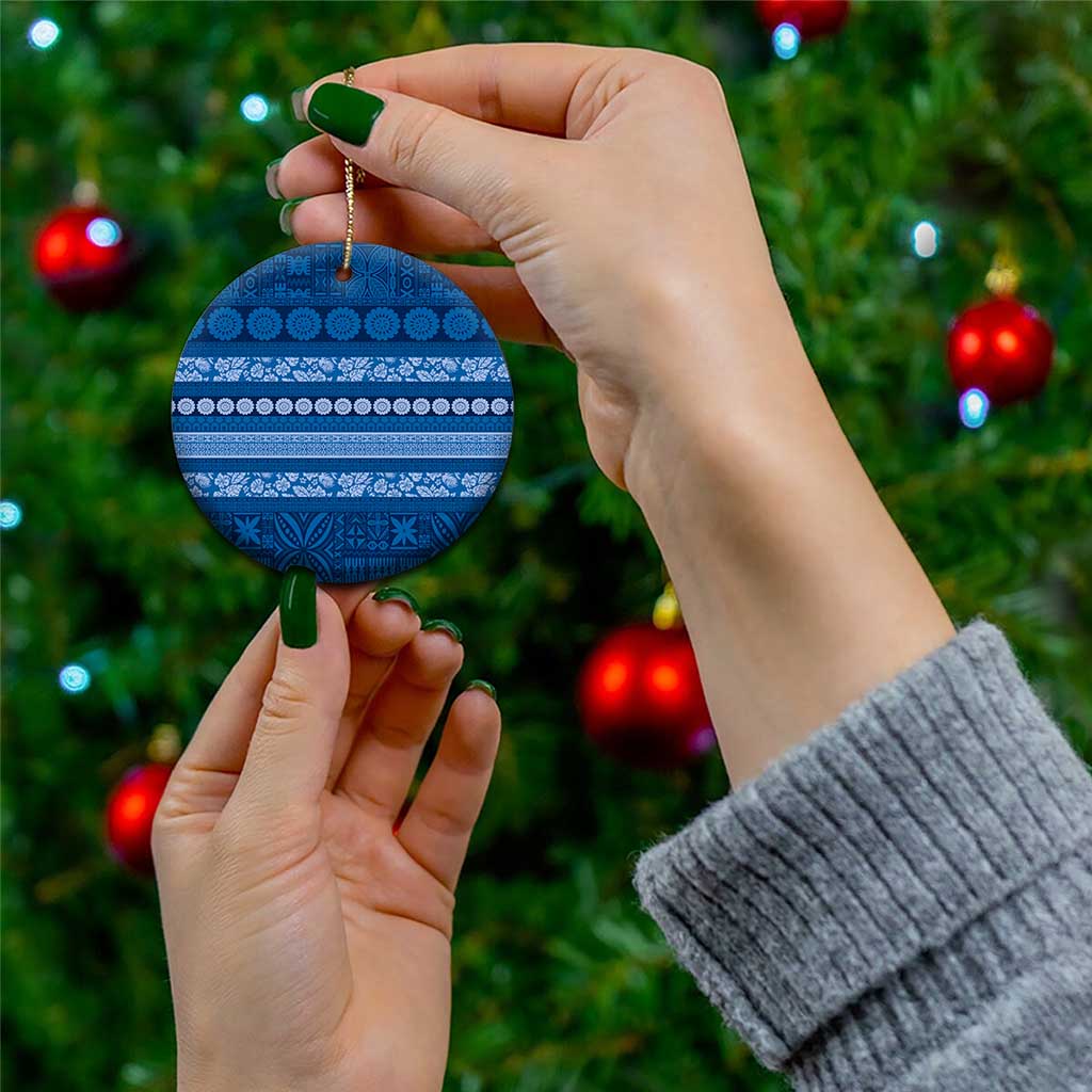 Fiji Marau na Kerisimasi Ceramic Ornament Blue Tapa Masi Inspired Christmas LT9 - Polynesian Pride