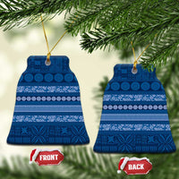 Fiji Marau na Kerisimasi Ceramic Ornament Blue Tapa Masi Inspired Christmas LT9 Bell Flake Blue - Polynesian Pride