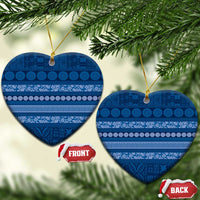 Fiji Marau na Kerisimasi Ceramic Ornament Blue Tapa Masi Inspired Christmas LT9 Heart Blue - Polynesian Pride