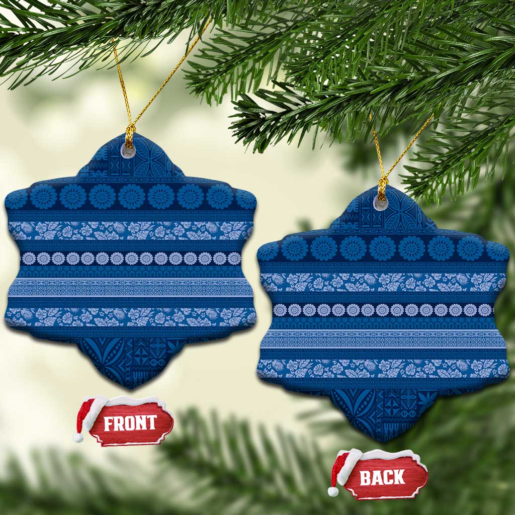 Fiji Marau na Kerisimasi Ceramic Ornament Blue Tapa Masi Inspired Christmas LT9 Snow Flake Blue - Polynesian Pride