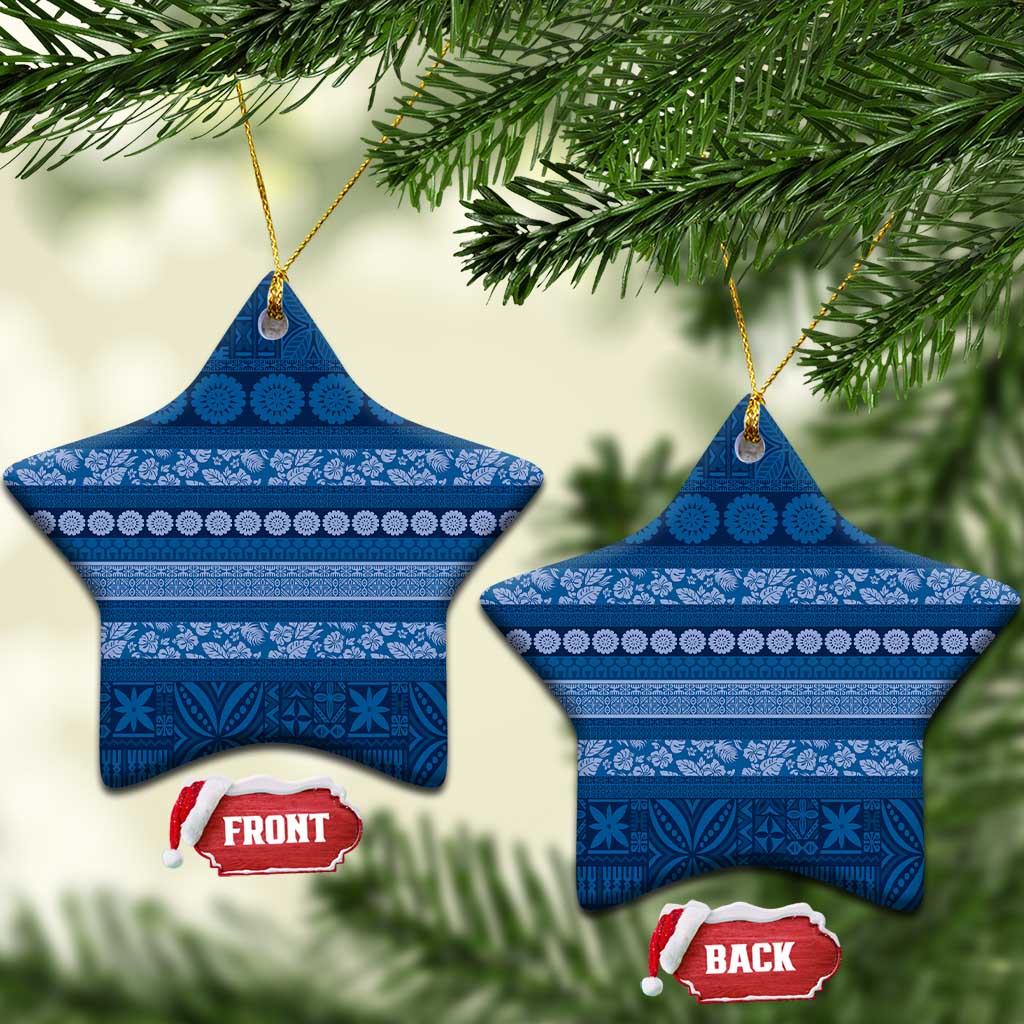 Fiji Marau na Kerisimasi Ceramic Ornament Blue Tapa Masi Inspired Christmas LT9 Star Blue - Polynesian Pride