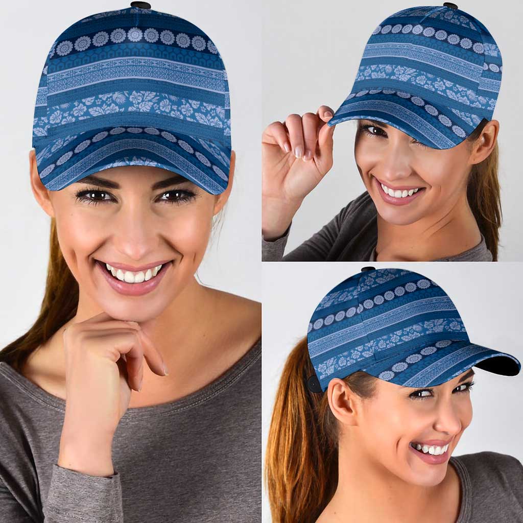 Fiji Marau na Kerisimasi Classic Cap Blue Tapa Masi Inspired Christmas LT9 - Polynesian Pride