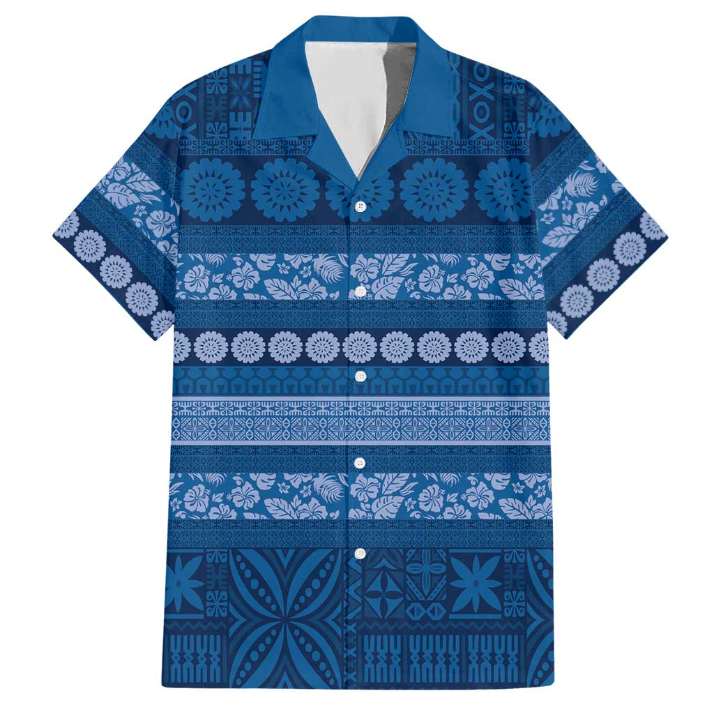 Fiji Marau na Kerisimasi Hawaiian Shirt Blue Tapa Masi Inspired Christmas LT9 Blue - Polynesian Pride