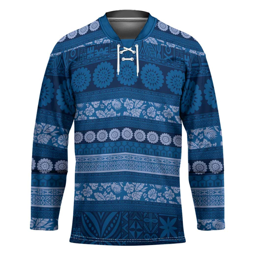 Fiji Marau na Kerisimasi Hockey Jersey Blue Tapa Masi Inspired Christmas LT9 Unisex Blue - Polynesian Pride