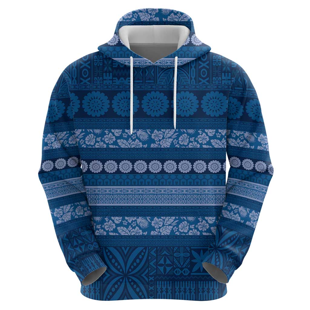 Fiji Marau na Kerisimasi Hoodie Blue Tapa Masi Inspired Christmas LT9 - Polynesian Pride