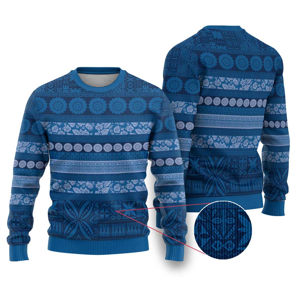 Fiji Marau na Kerisimasi Ugly Christmas Sweater Blue Tapa Masi Inspired Christmas LT9 Blue - Polynesian Pride