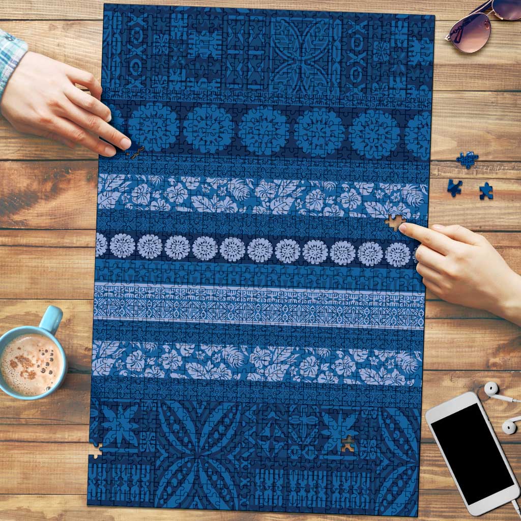 Fiji Marau na Kerisimasi Puzzle Blue Tapa Masi Inspired Christmas LT9 Blue - Polynesian Pride