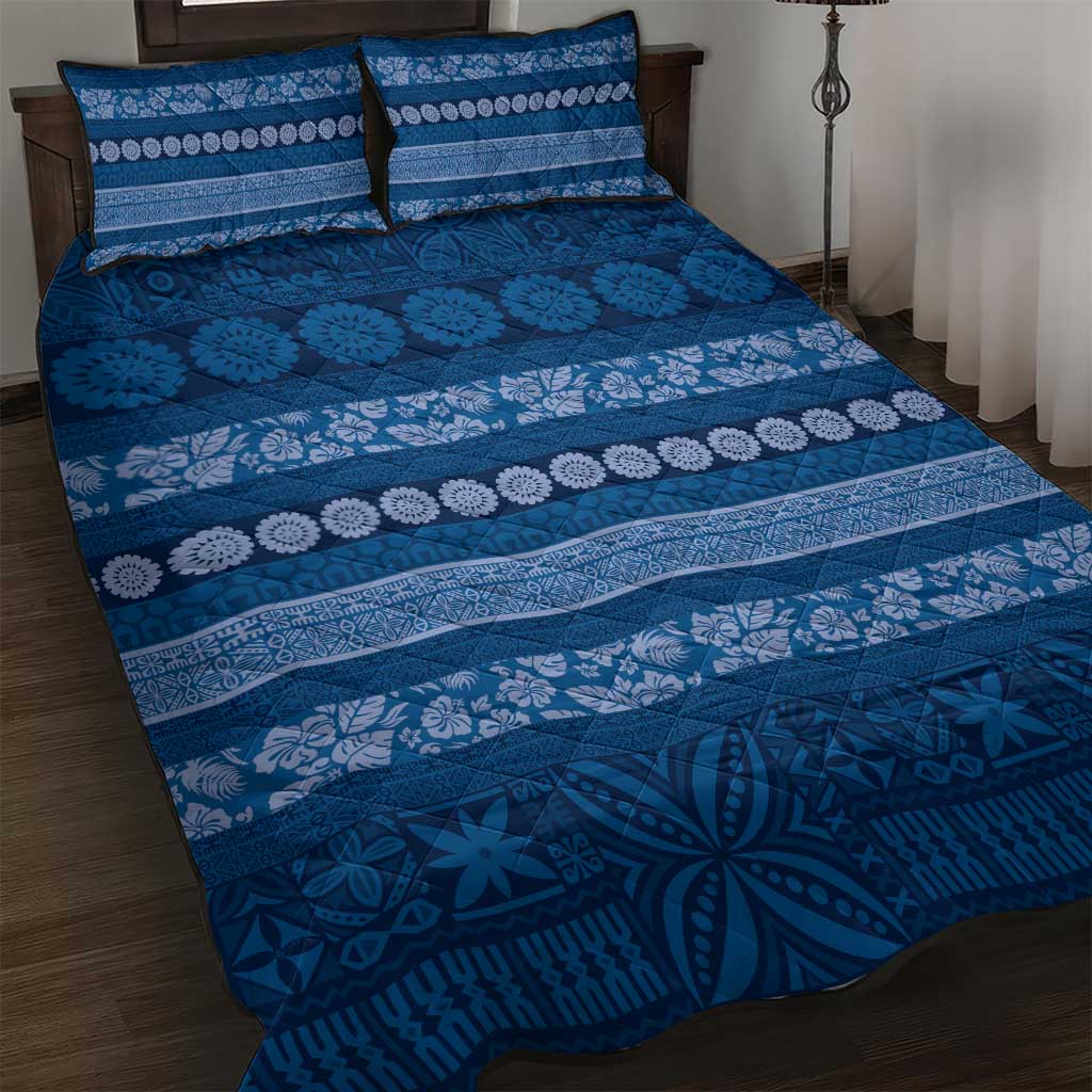 Fiji Marau na Kerisimasi Quilt Bed Set Blue Tapa Masi Inspired Christmas LT9 Blue - Polynesian Pride