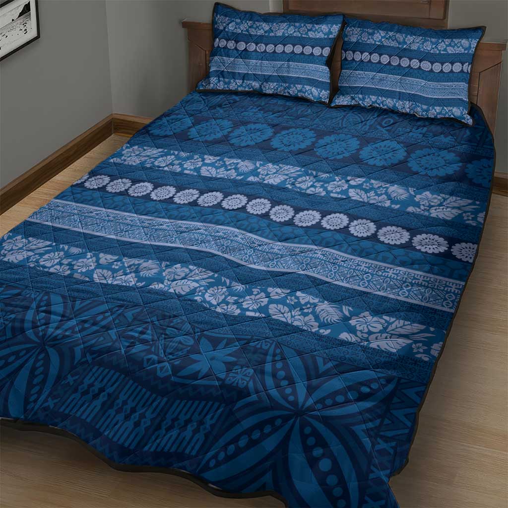 Fiji Marau na Kerisimasi Quilt Bed Set Blue Tapa Masi Inspired Christmas LT9 - Polynesian Pride