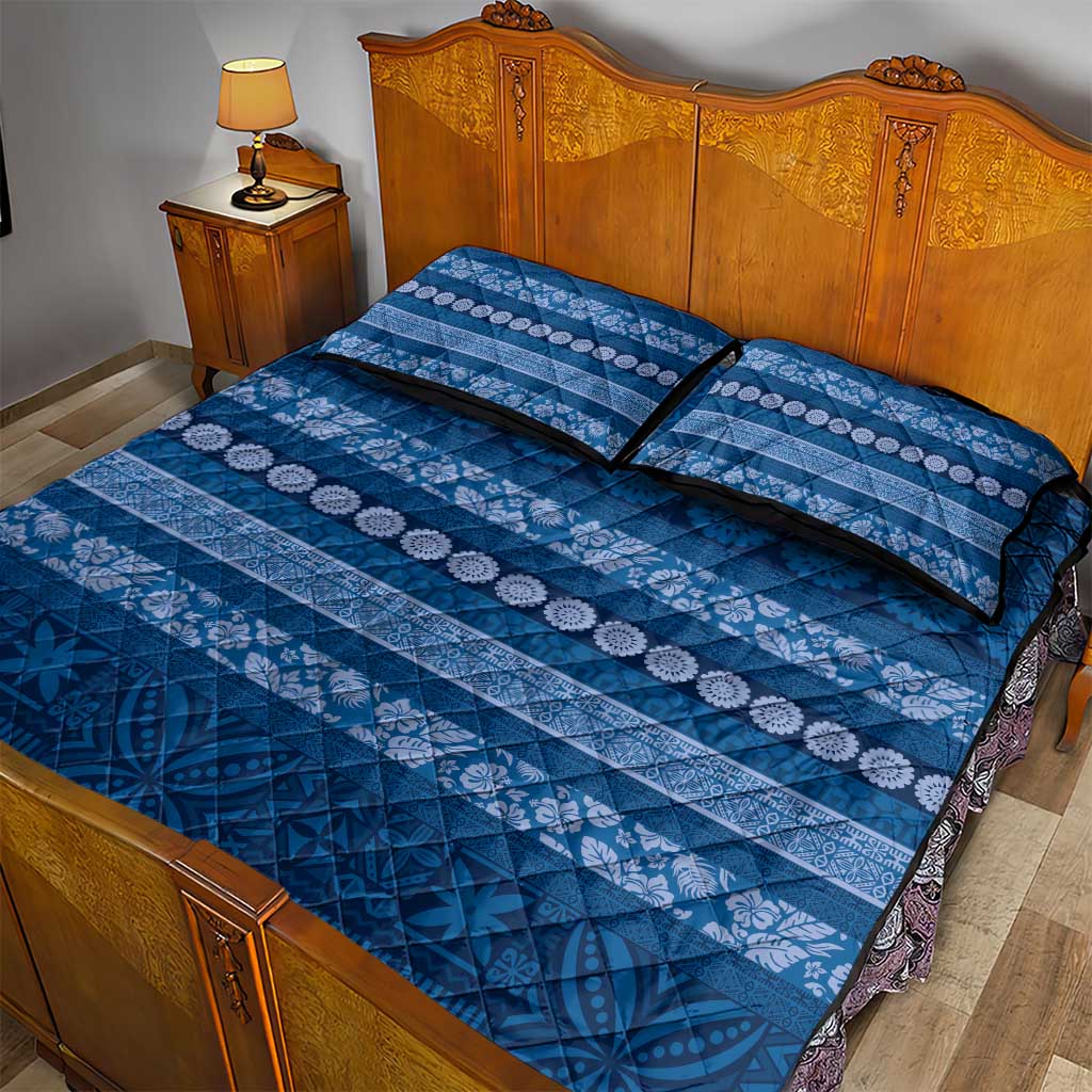Fiji Marau na Kerisimasi Quilt Bed Set Blue Tapa Masi Inspired Christmas LT9 - Polynesian Pride