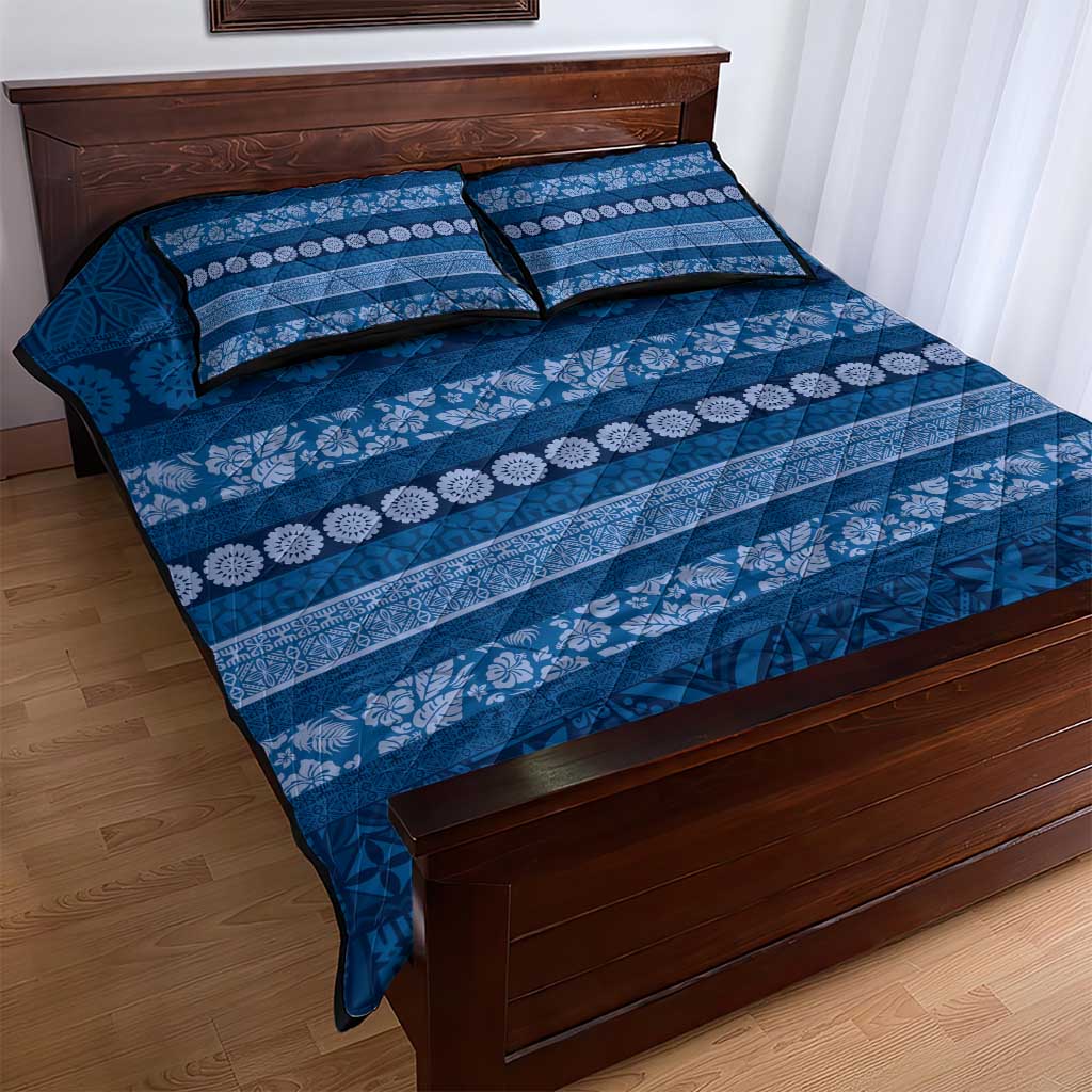 Fiji Marau na Kerisimasi Quilt Bed Set Blue Tapa Masi Inspired Christmas LT9 - Polynesian Pride