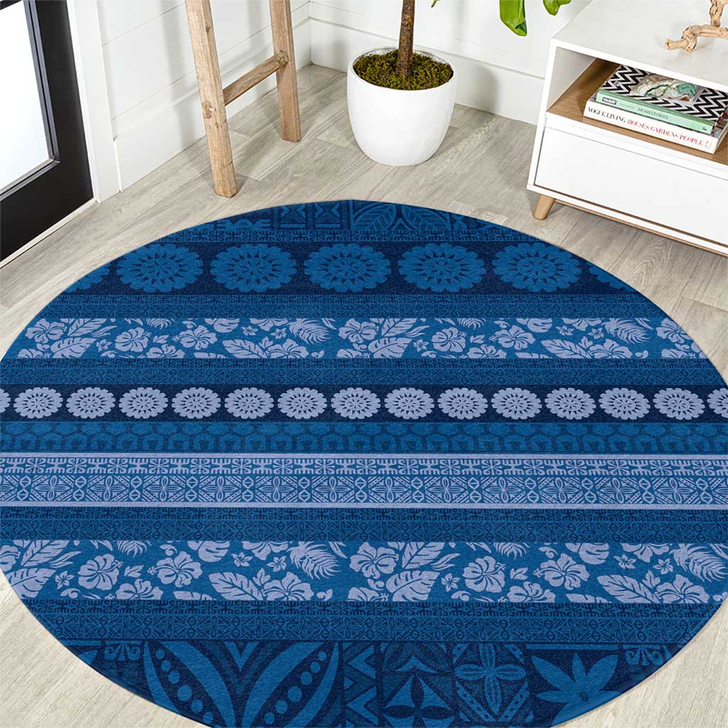Fiji Marau na Kerisimasi Round Carpet Blue Tapa Masi Inspired Christmas LT9 Blue - Polynesian Pride