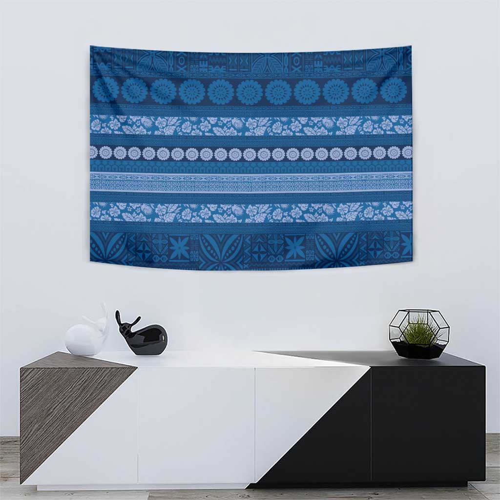 Fiji Marau na Kerisimasi Tapestry Blue Tapa Masi Inspired Christmas LT9 - Polynesian Pride