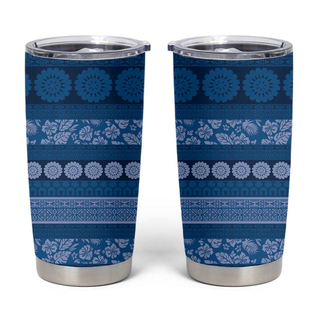 Fiji Marau na Kerisimasi Tumbler Cup Blue Tapa Masi Inspired Christmas LT9 Blue - Polynesian Pride