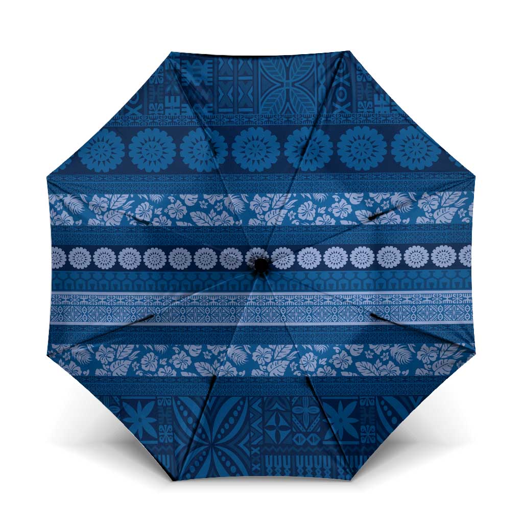 Fiji Marau na Kerisimasi Umbrella Blue Tapa Masi Inspired Christmas LT9 One Size Folded 11.42 inch Opened Diameter 37.4 inch Blue - Polynesian Pride