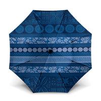 Fiji Marau na Kerisimasi Umbrella Blue Tapa Masi Inspired Christmas LT9 One Size Folded 11.42 inch Opened Diameter 37.4 inch Blue - Polynesian Pride