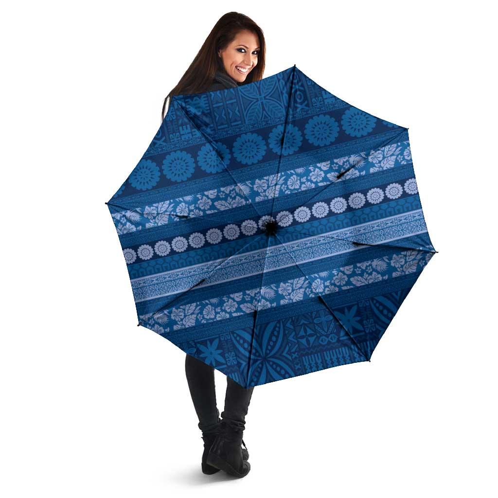 Fiji Marau na Kerisimasi Umbrella Blue Tapa Masi Inspired Christmas LT9 - Polynesian Pride