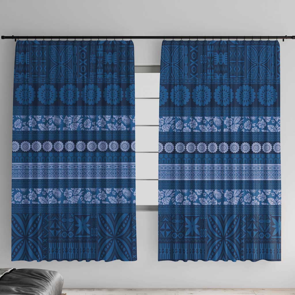 Fiji Marau na Kerisimasi Window Curtain Blue Tapa Masi Inspired Christmas LT9 With Hooks Blue - Polynesian Pride