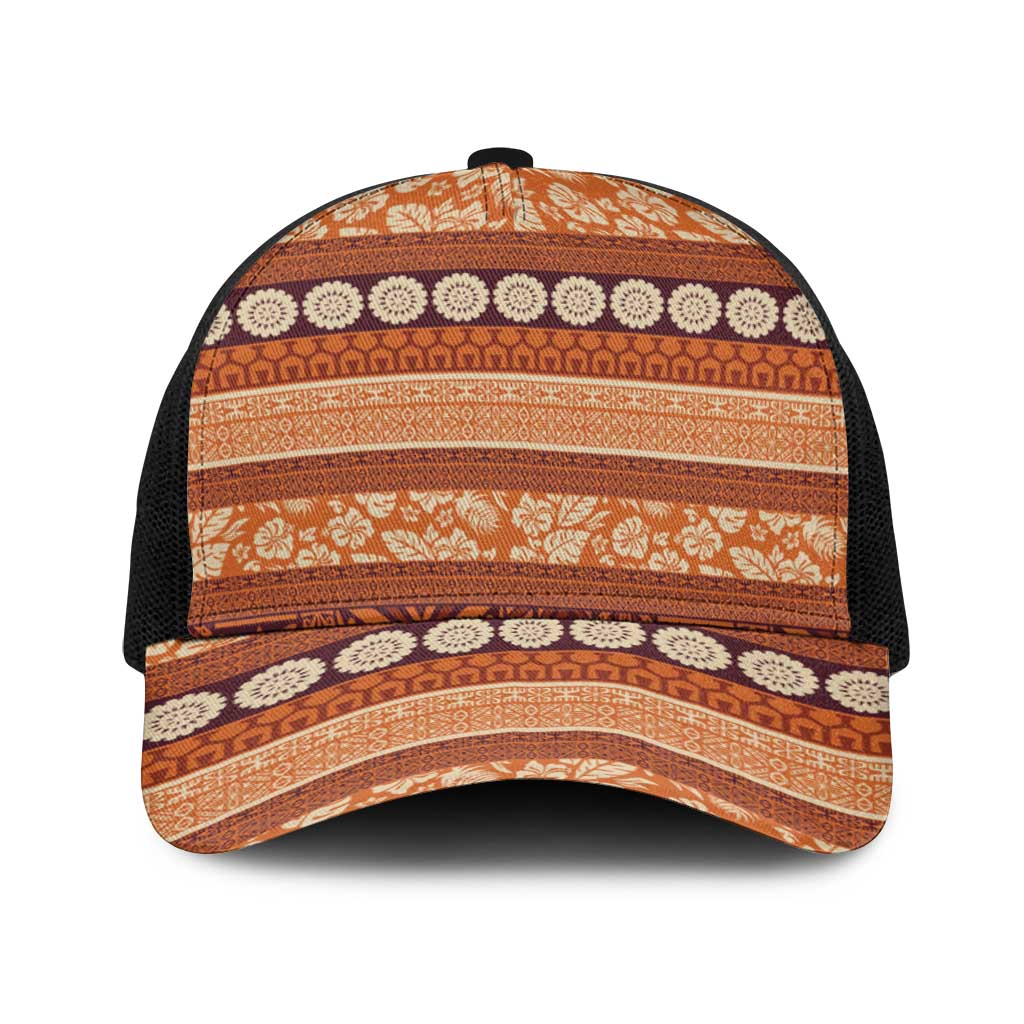 Fiji Marau na Kerisimasi Baseball Net Cap Gold Tapa Masi Inspired Christmas LT9 One Size Black Gold - Polynesian Pride